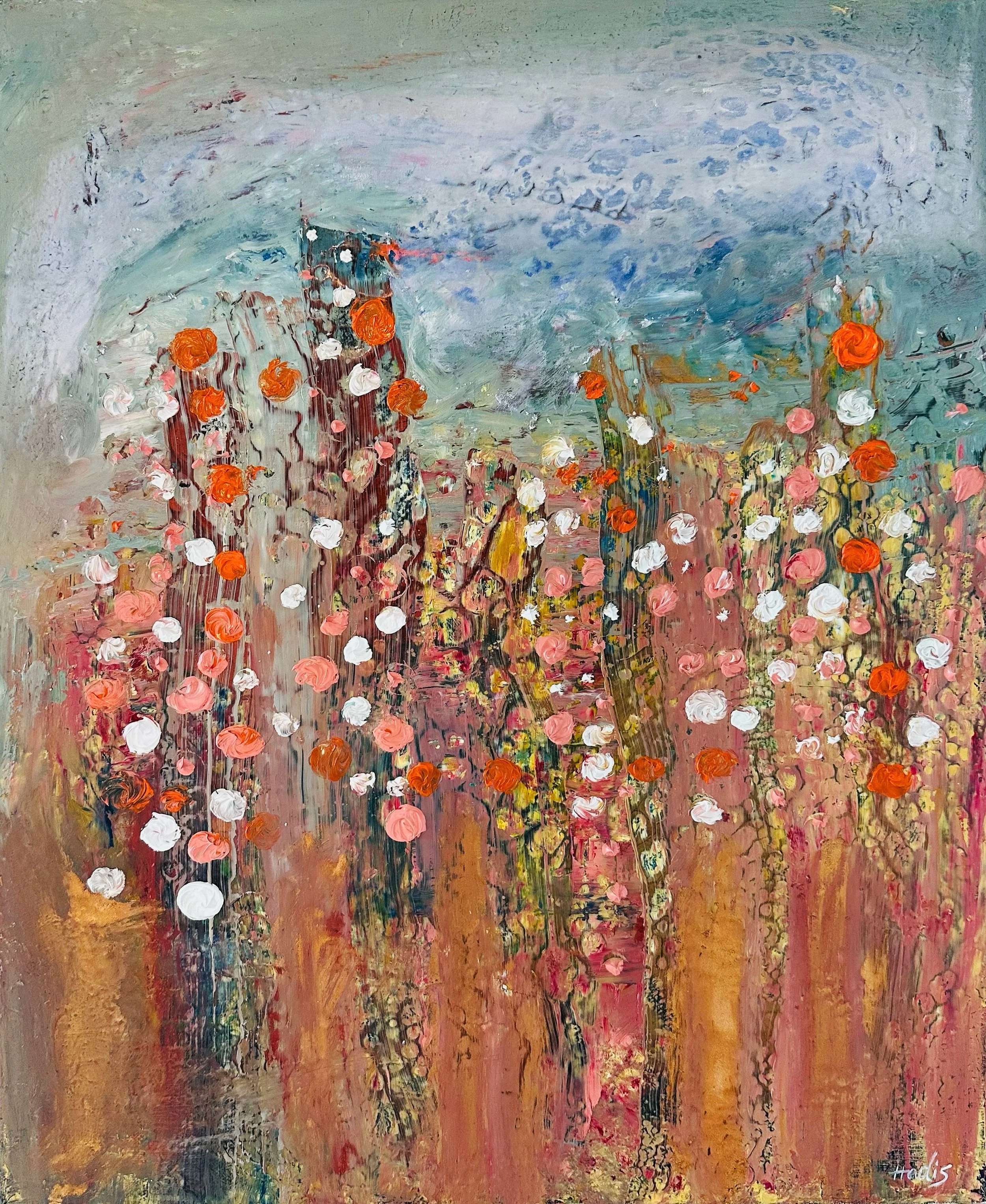 Rise, 2025 — mixed media (oil, resin, glue) by Hadis Bahrami, 21 × 17 in.